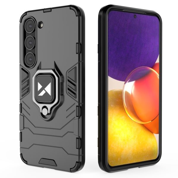 Bruņots korpuss Samsung Galaxy S23 magnētiskais rokturis gredzena bruņas melnas