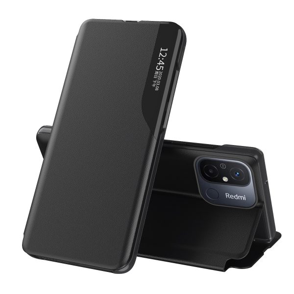 Gadījuma apvalks ar atloku un apzīmē Xiaomi Redmi 11a / Poco C55 / Redmi 12c eko āda melna