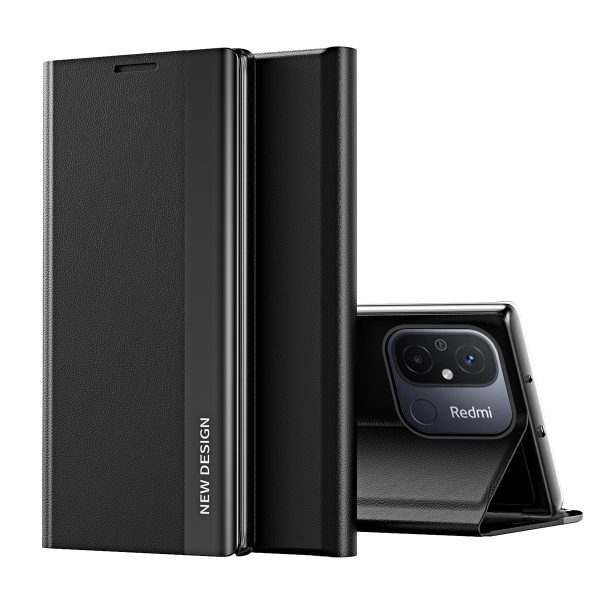 Gadījuma segums ar atloku un apzīmē Xiaomi Redmi 11a / Poco C55 / Redmi 12c miega korpuss Pro Black