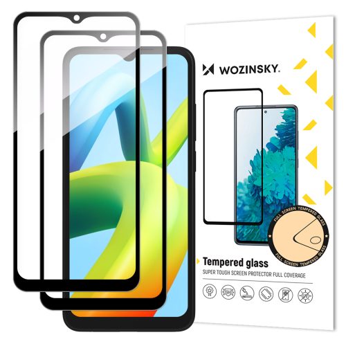 2x 9h rūdīta stikla komplekts visam Xiaomi Redmi A2 / Redmi A1 ekrānam ar melnu rāmi