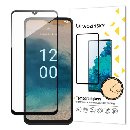 9h rūdīts stikls visam Nokia G22 ekrānam ar melnu rāmi