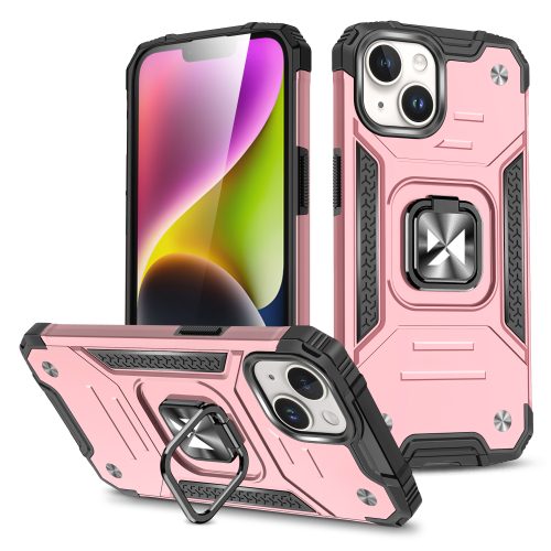 Bruņots korpuss ar rokturi iPhone 15 Plus gredzena bruņu rozā zelta