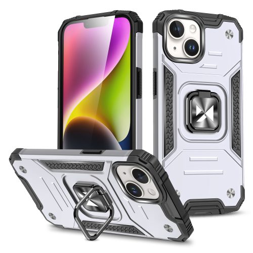 Bruņots korpuss ar rokturi iPhone 15 Plus gredzenveida bruņu sudrabam