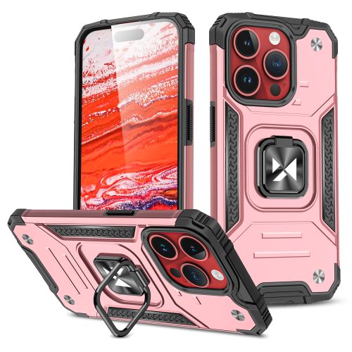 Bruņots korpuss ar rokturi iPhone 15 Pro gredzena bruņu rozā zelta