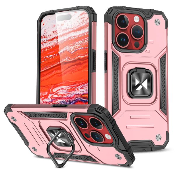 Bruņots korpuss ar rokturi iPhone 15 Pro gredzena bruņu rozā zelta