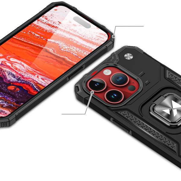 Bruņots korpuss ar rokturi iPhone 15 Pro gredzena bruņu rozā zelta