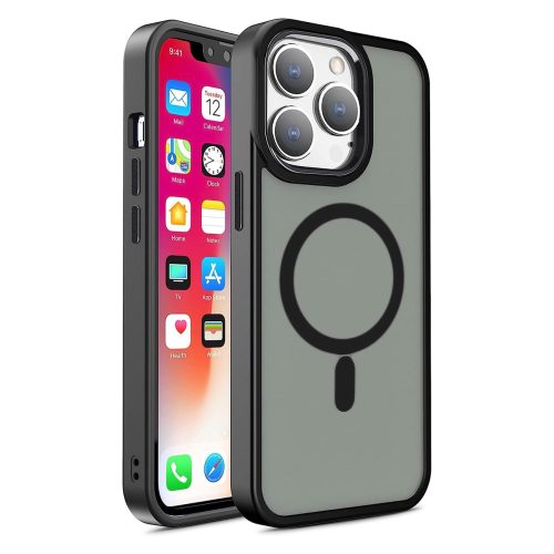 Magnētiskais korpuss no Magsafe līdz iPhone 15 Pro Max caurumiem melnai pavadā