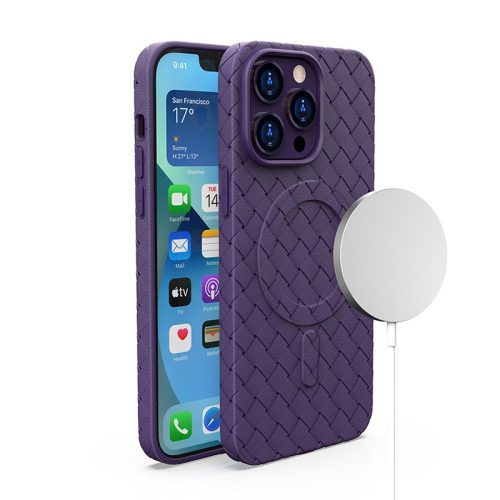 Lietas lieta Placone iPhone 14 Pro ar magsafe austo lietu purpursarkanā
