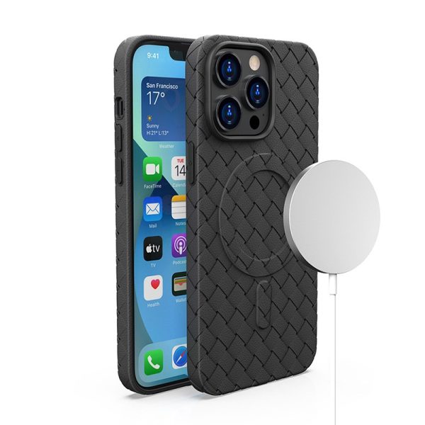 Lietas lietu Placone iPhone 15 Pro ar magSafe austo lietu melnā krāsā