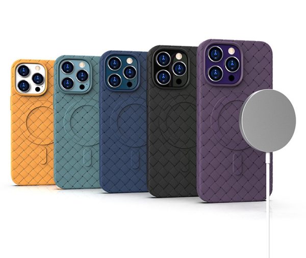 Gadījuma gadījums iPhone 15 Pro ar magsafe austo lietu purpursarkanā