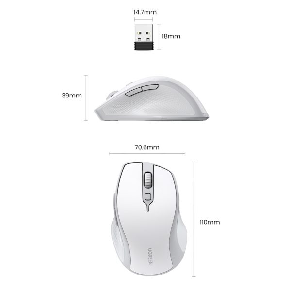 Ergonomiskā bezvadu peles pele datoram MU101 Bluetooth 2.4 GHz balts
