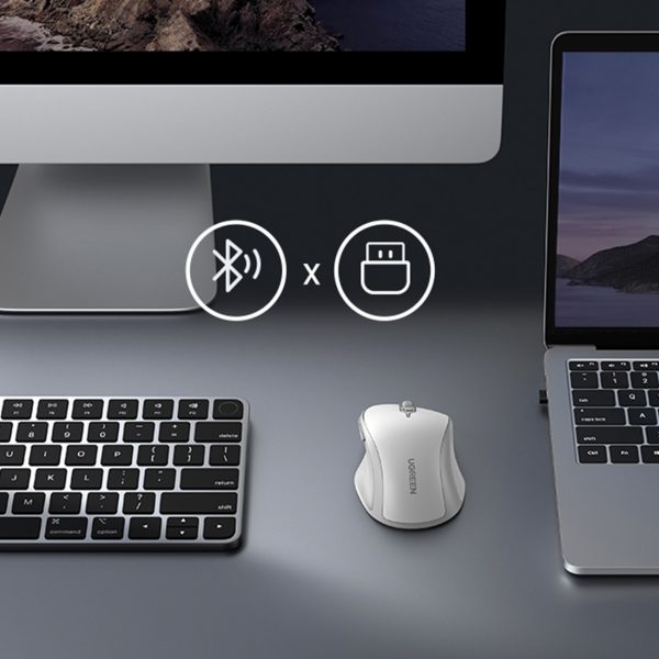 Ergonomiskā bezvadu peles pele datoram MU101 Bluetooth 2.4 GHz balts