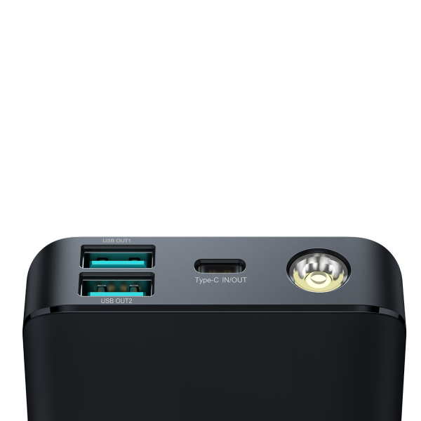 2in1 PowerBank 1000MAH 30W USB LED lukturītis USB-C Black