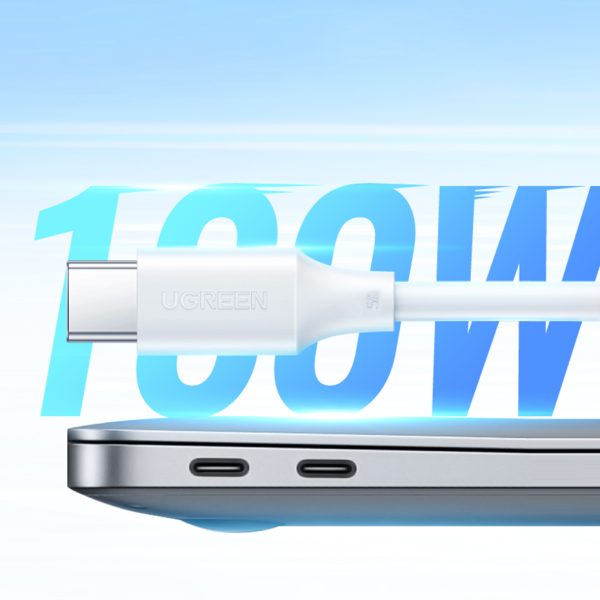 Kabelis USB-C PD QC 100W 5A 480MB/s 1m balts kabelis