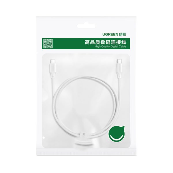 Kabelis USB-C PD QC 100W 5A 480MB/s 1m balts kabelis