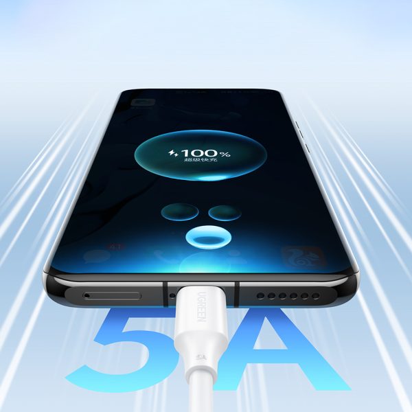 Kabelis USB-C PD QC 100W 5A 480MB/s 1m balts kabelis