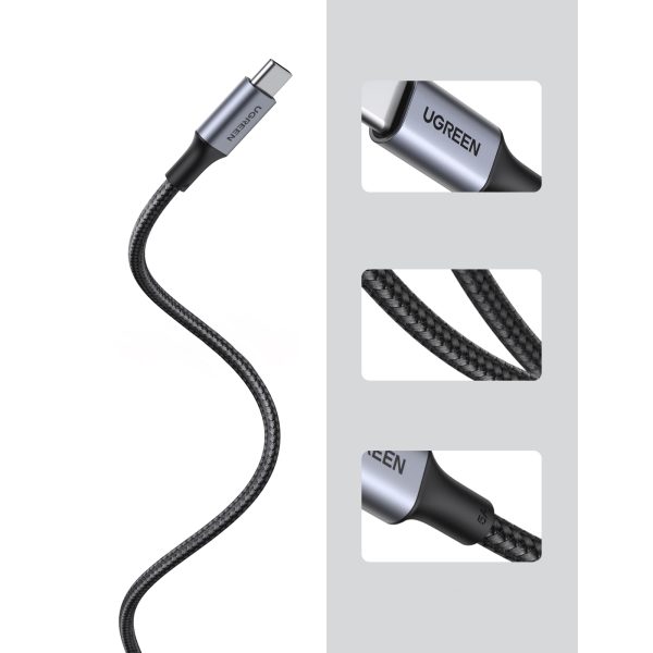 Kabelis USB-C kabelis pītā 5A 480MB/s 0,5 m melnā pelēkā krāsā