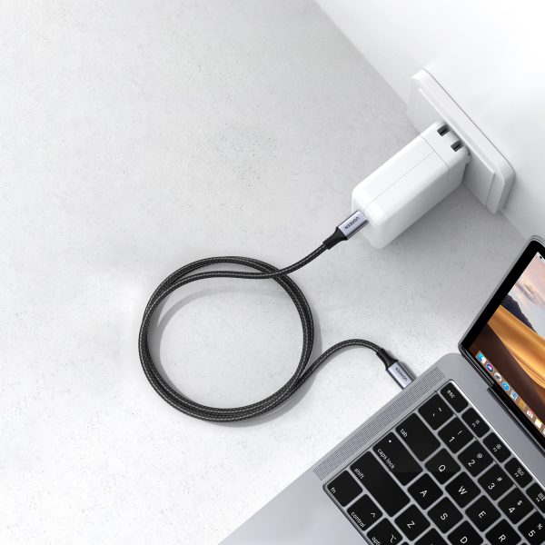 Kabelis USB-C kabelis pītā 5A 480MB/s 0,5 m melnā pelēkā krāsā
