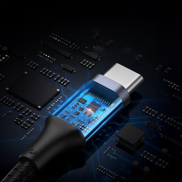 Kabelis USB-C kabelis pītā 5A 480MB/s 0,5 m melnā pelēkā krāsā