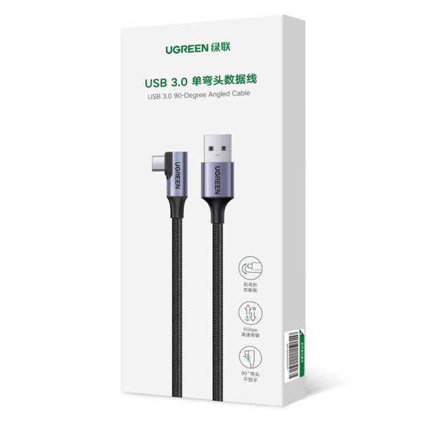 USB leņķiskā kabeļa kabelis - USB -C 5GB/S 3A 1m melns