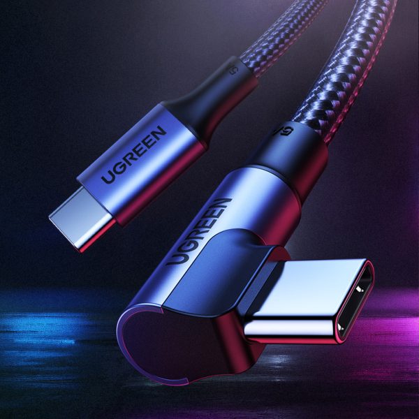 USB-C PD QC 100W 5A 1M melns kabelis