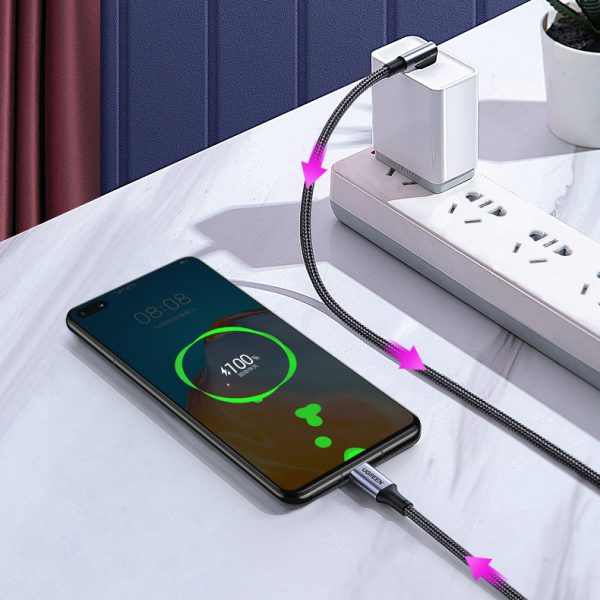 USB-C PD QC 100W 5A 1M melns kabelis