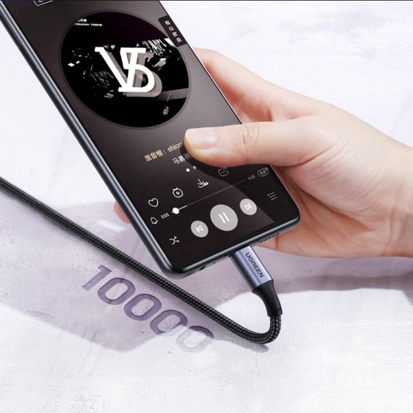 USB-C PD QC 100W 5A 1M melns kabelis