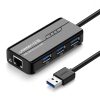 HUB USB -A tīkla adapteris - RJ45 1000 Mbps / 3x USB 3.0 melns