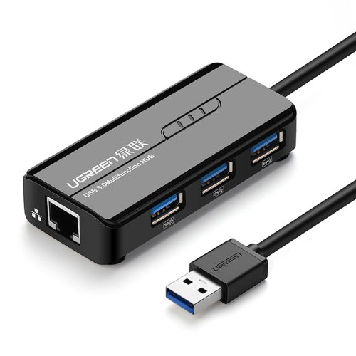HUB USB -A tīkla adapteris - RJ45 1000 Mbps / 3x USB 3.0 melns