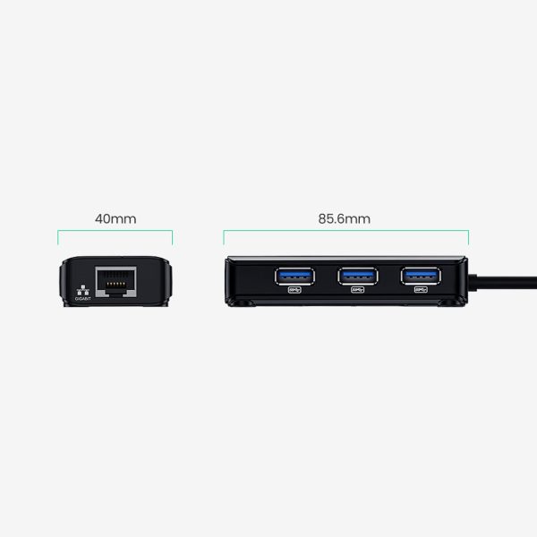 HUB USB -A tīkla adapteris - RJ45 1000 Mbps / 3x USB 3.0 melns