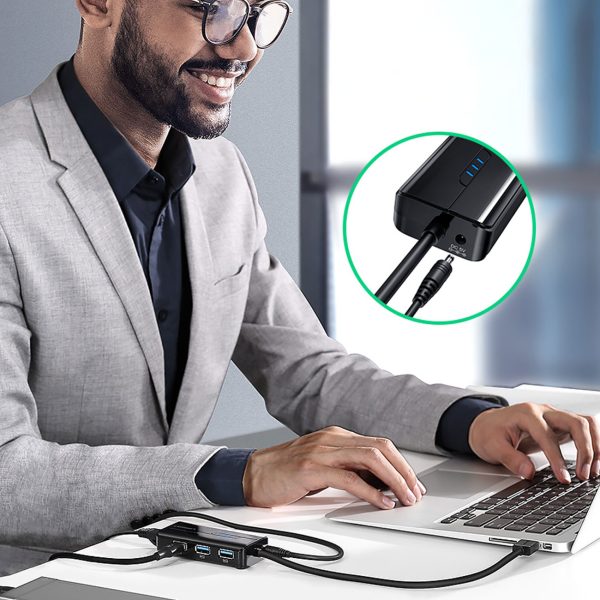 HUB USB -A tīkla adapteris - RJ45 1000 Mbps / 3x USB 3.0 melns