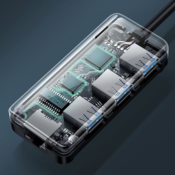 HUB USB -A tīkla adapteris - RJ45 1000 Mbps / 3x USB 3.0 melns