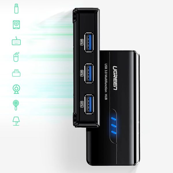 HUB USB -A tīkla adapteris - RJ45 1000 Mbps / 3x USB 3.0 melns