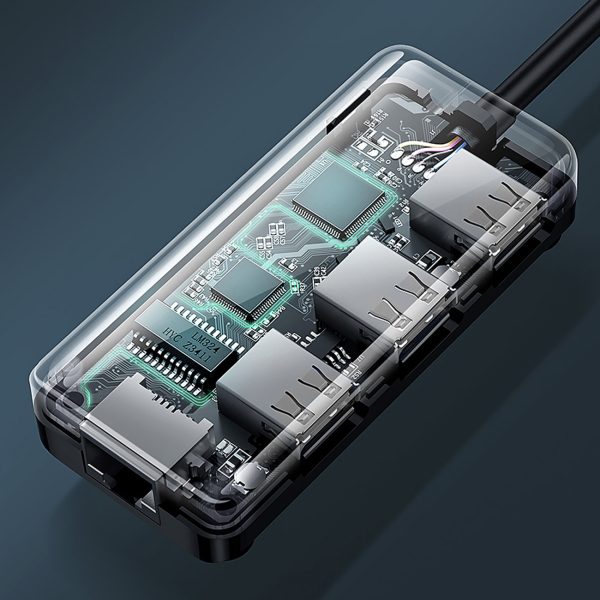 HUB USB -A tīkla adapteris - RJ45 10/100 Mbps / 3x USB 3.0 melns