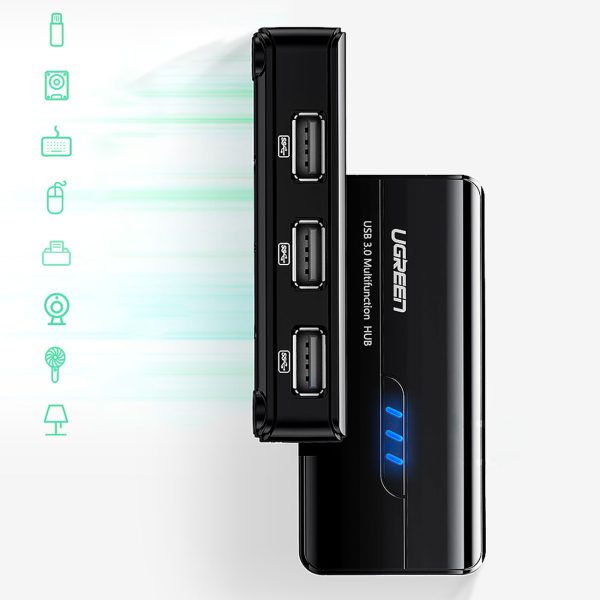 HUB USB -A tīkla adapteris - RJ45 10/100 Mbps / 3x USB 3.0 melns