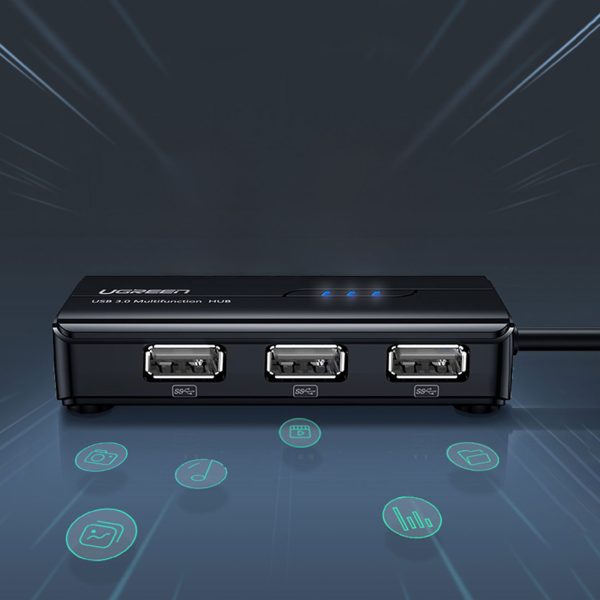 HUB USB -A tīkla adapteris - RJ45 10/100 Mbps / 3x USB 3.0 melns