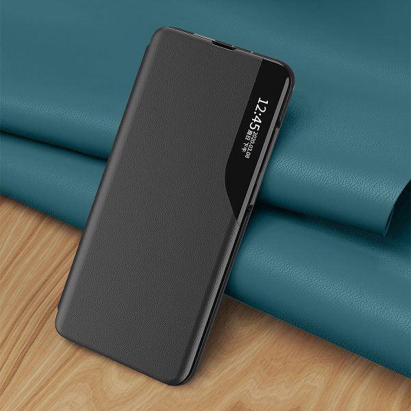 Lietas gadījums Samsung S24 ar atloku un eko ādas skata korpusu melna pamatne