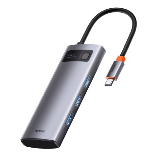5in1 daudzfunkcionāls centrmezgls USB-C PD 100W HDMI 4K 3X USB 3.2 pelēks
