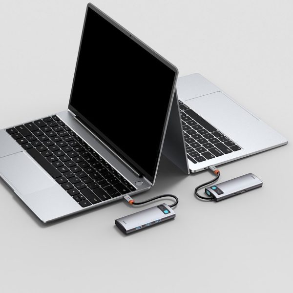 5in1 daudzfunkcionāls centrmezgls USB-C PD 100W HDMI 4K 3X USB 3.2 pelēks