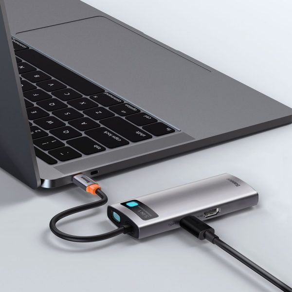 5in1 daudzfunkcionāls centrmezgls USB-C PD 100W HDMI 4K 3X USB 3.2 pelēks