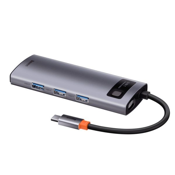 5in1 daudzfunkcionāls centrmezgls USB-C PD 100W HDMI 4K 3X USB 3.2 pelēks