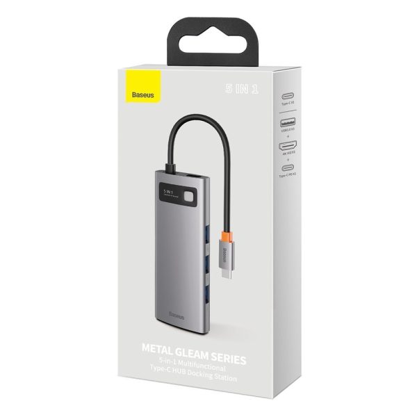 5in1 daudzfunkcionāls centrmezgls USB-C PD 100W HDMI 4K 3X USB 3.2 pelēks