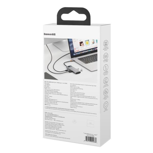 5in1 daudzfunkcionāls centrmezgls USB-C PD 100W HDMI 4K 3X USB 3.2 pelēks