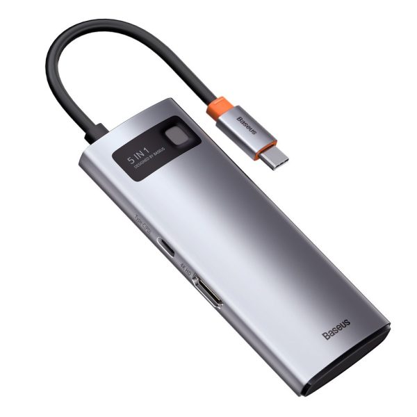5in1 daudzfunkcionāls centrmezgls USB-C PD 100W HDMI 4K 3X USB 3.2 pelēks