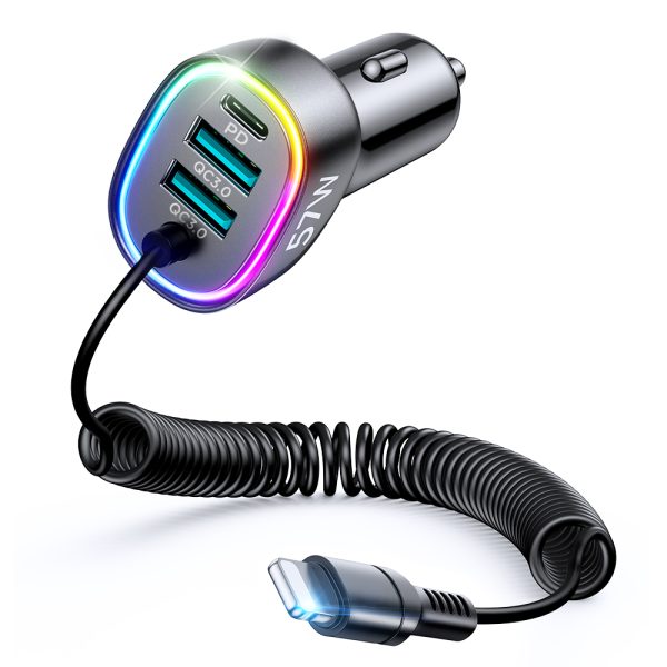 4in1 ātrs USB-C PD 2X USB QC3 automašīnas lādētājs ar zibens 1