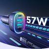 4in1 ātrs USB-C PD 2X USB QC3 automašīnas lādētājs ar zibens 1,6m 57W melns kabelis