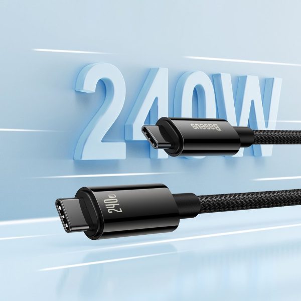 Kabelis USB-C kabelis pītā 480MB/s 240W volframa zelta 3M melnā krāsā