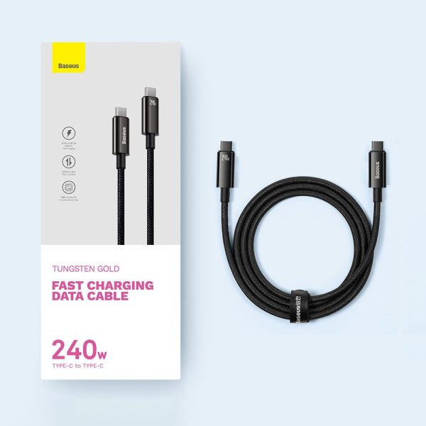 Kabelis USB-C kabelis pītā 480MB/s 240W volframa zelta 3M melnā krāsā
