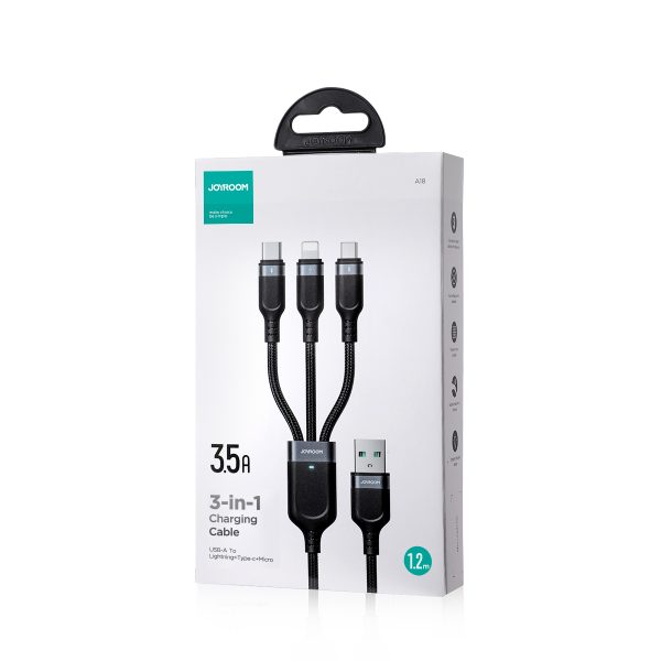 3in1 USB-A kabeļa iPhone zibens USB-C microUSB Multi-U 1,2m melns