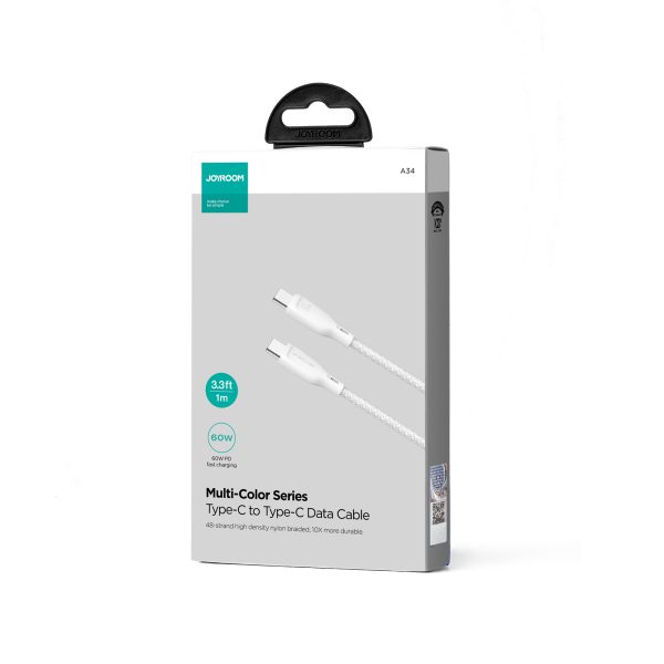 Kabelis USB-C 60W kabeļa ātrā daudzkrāsu sērija 1m baltā pārnešana